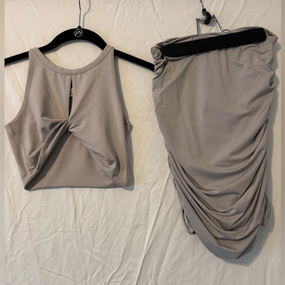 Oh Polly Gray Ruched Mini Skirt Set